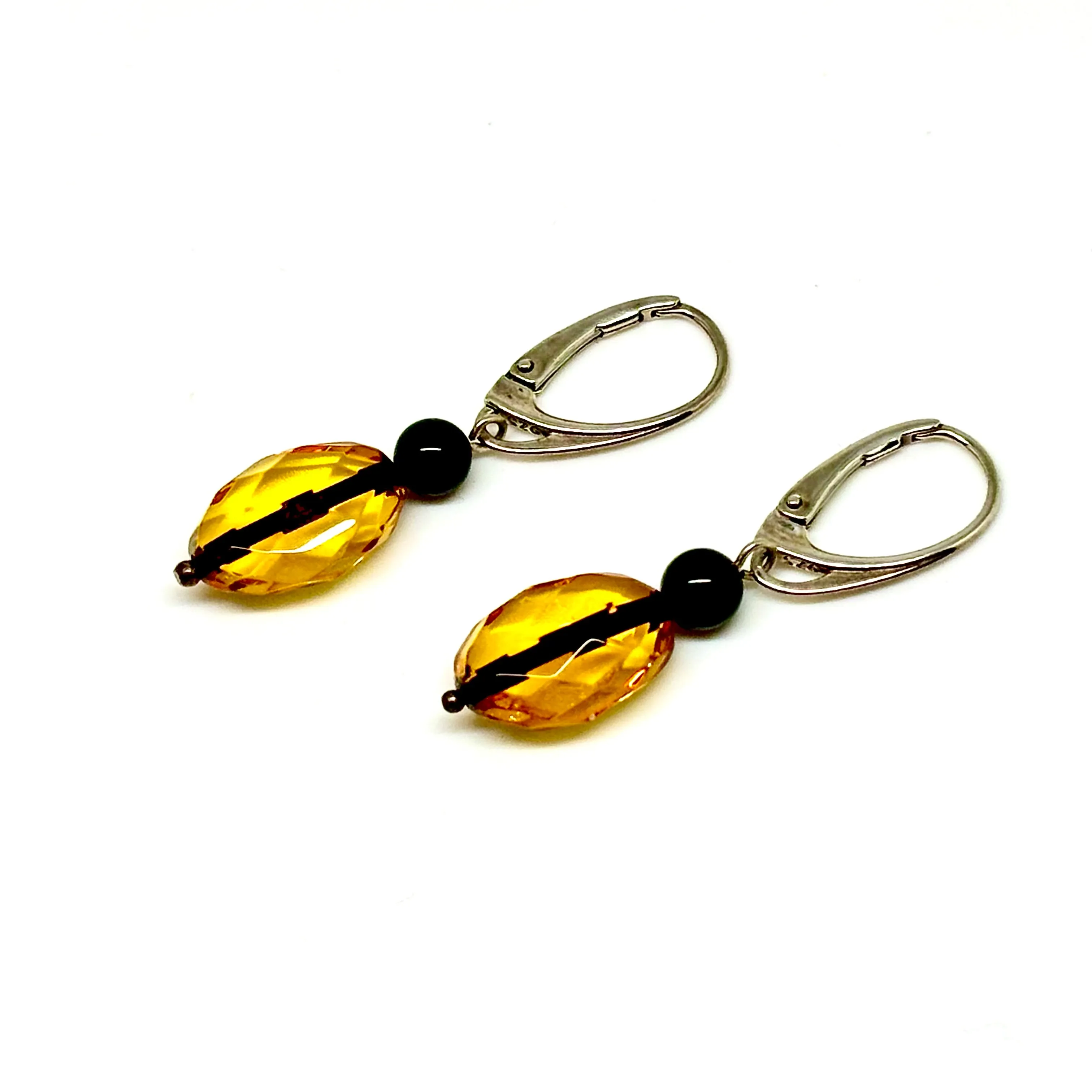 Honey Color Faceted Baltic Amber Earrings
