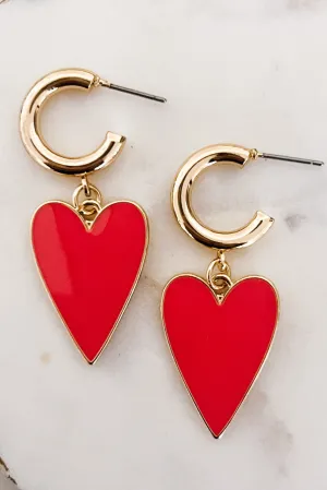 Huggie Earrings with Heart Dangle