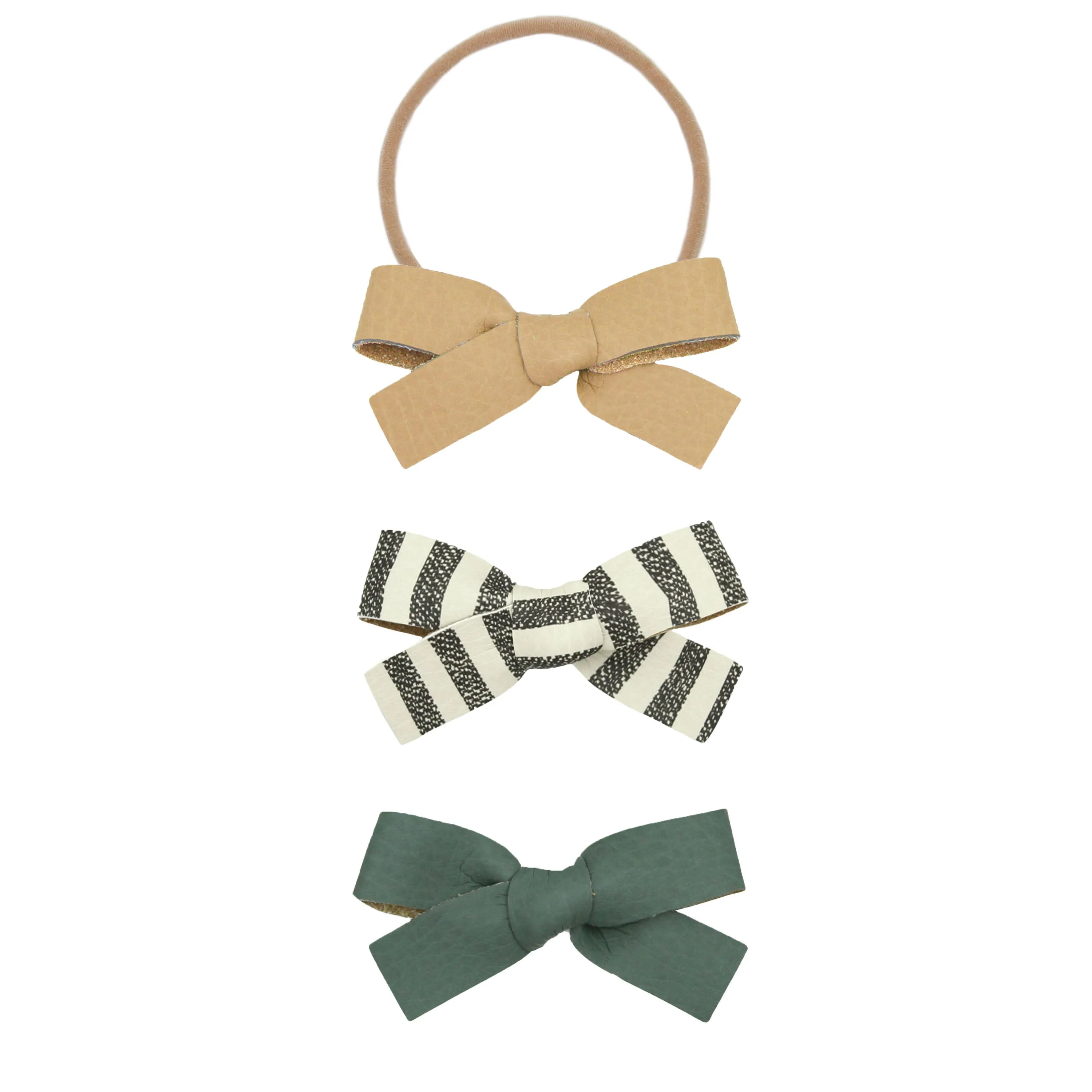Leather 3 Pack - Stone Stripe Bow Headbands