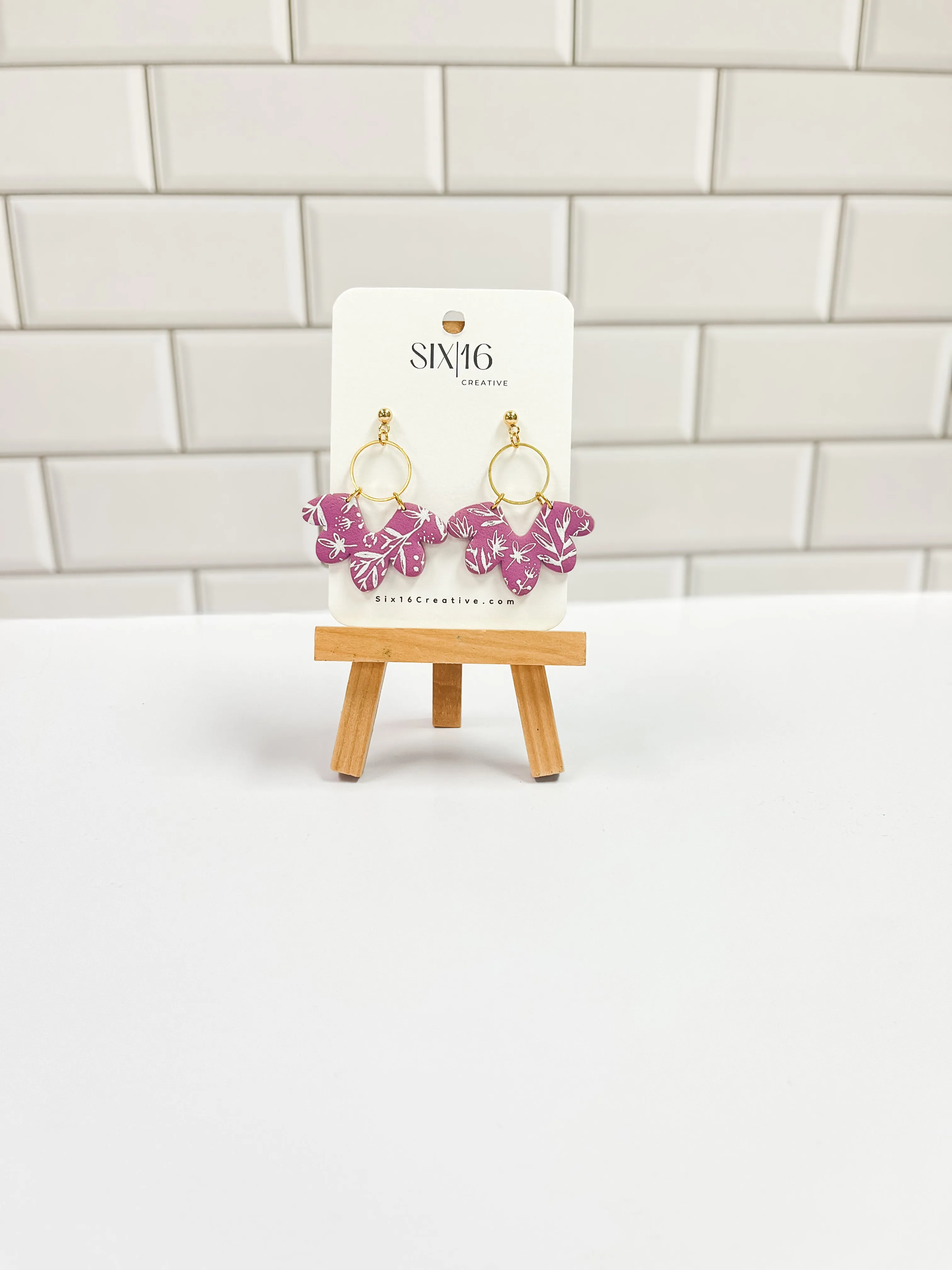 Mauve Floral Clay Earrings