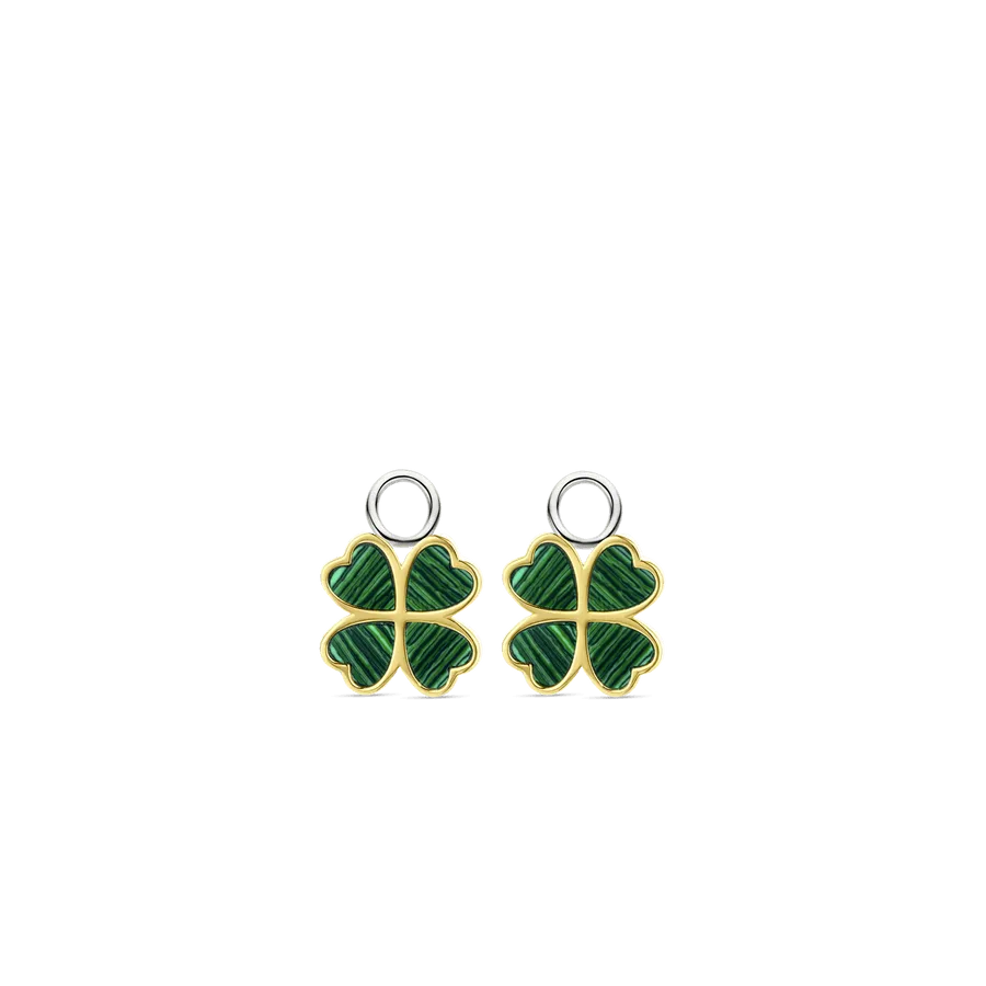 Milano Malachite Clover Ear Charms - Gold/Silver - 9258MA