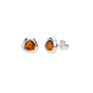 MILENA earrings Silver and Amber Elegant Small Round