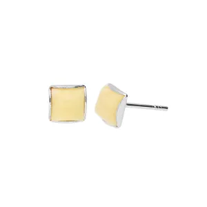 MILENA Stud Earrings Silver and Milky Amber Mini Square 4mm