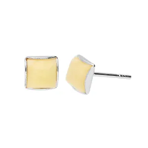 MILENA Stud Earrings Silver and Milky Amber Square 6mm
