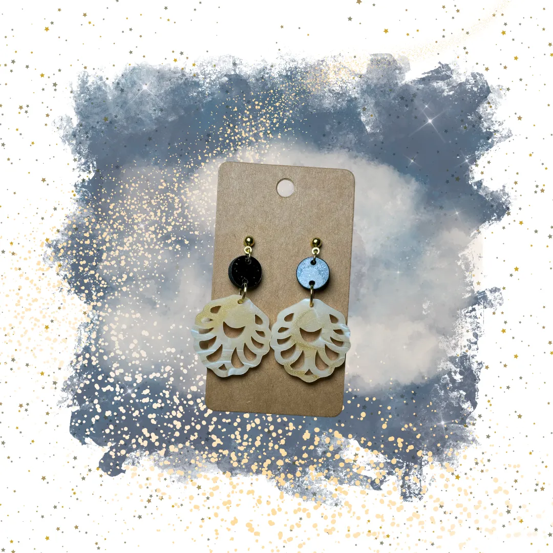 Milky Way Triple Dangles - Wood and “Luxe Amber” Speciality Acrylic Earrings