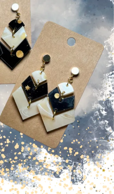 Milky Way Triple Dangles - Wood and “Luxe Amber” Speciality Acrylic Earrings
