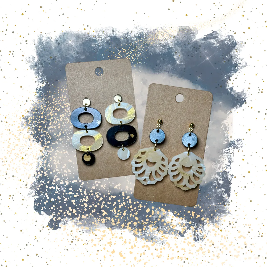 Milky Way Triple Dangles - Wood and “Luxe Amber” Speciality Acrylic Earrings