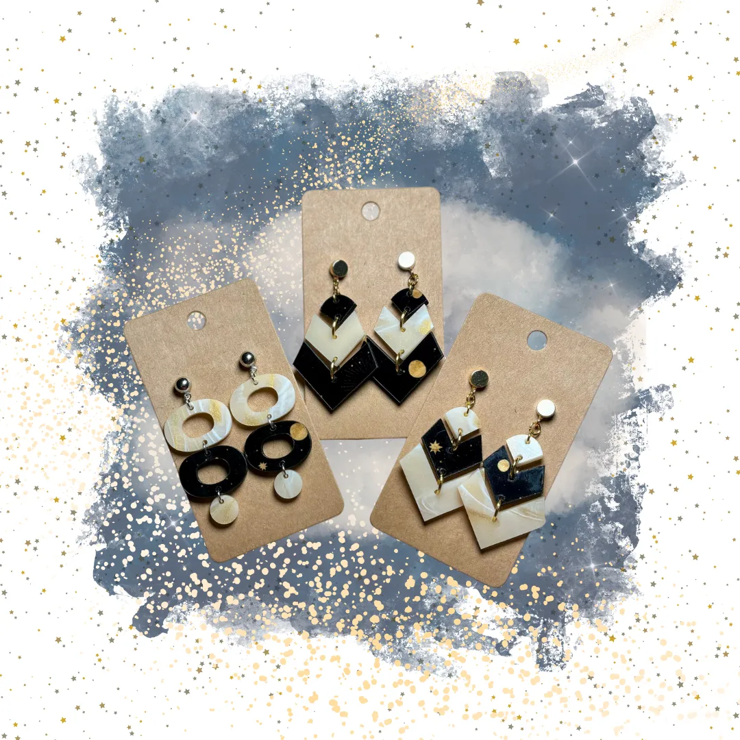 Milky Way Triple Dangles - Wood and “Luxe Amber” Speciality Acrylic Earrings