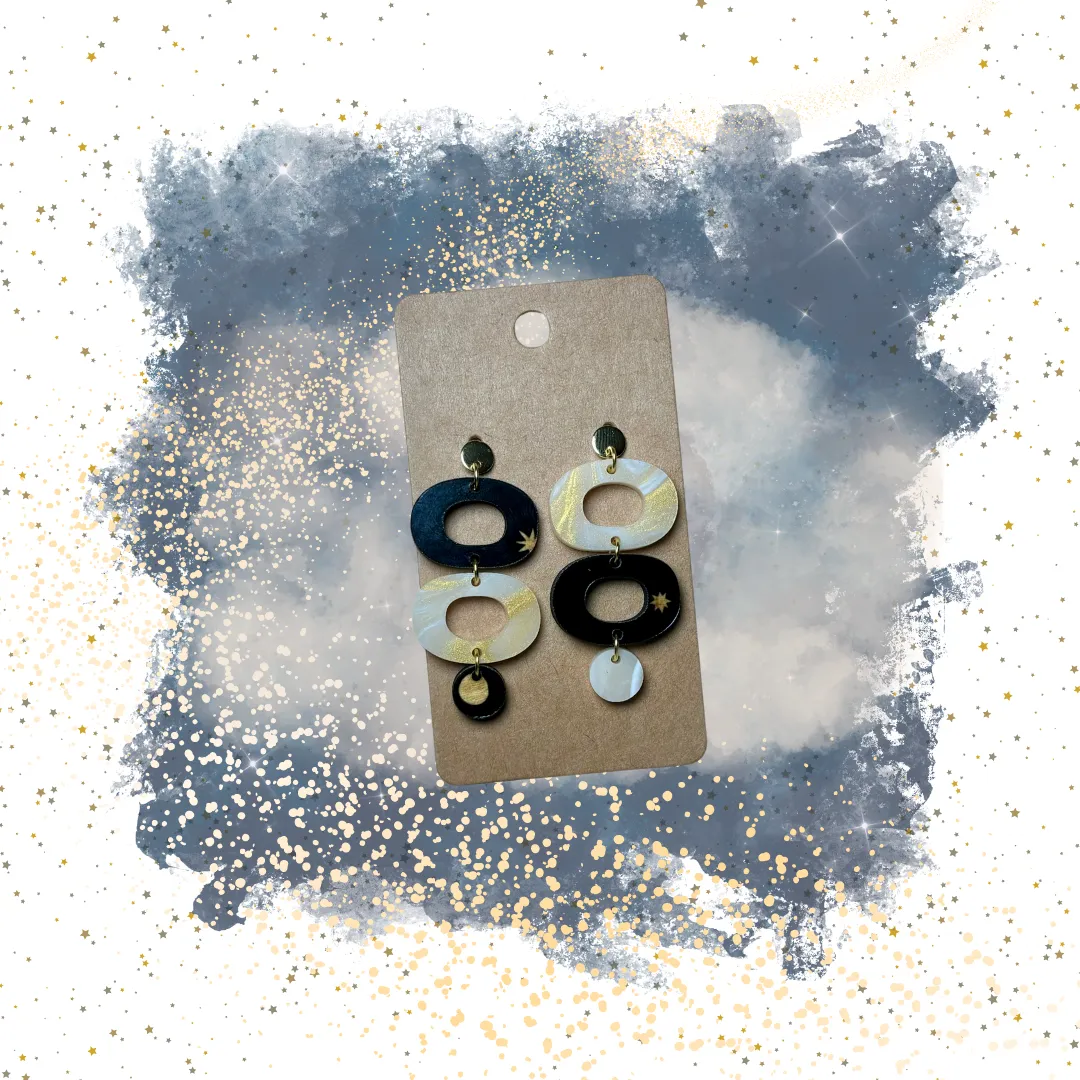 Milky Way Triple Dangles - Wood and “Luxe Amber” Speciality Acrylic Earrings