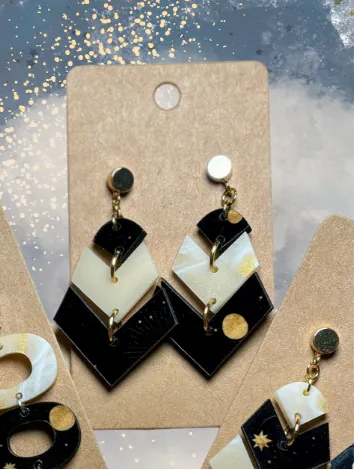 Milky Way Triple Dangles - Wood and “Luxe Amber” Speciality Acrylic Earrings