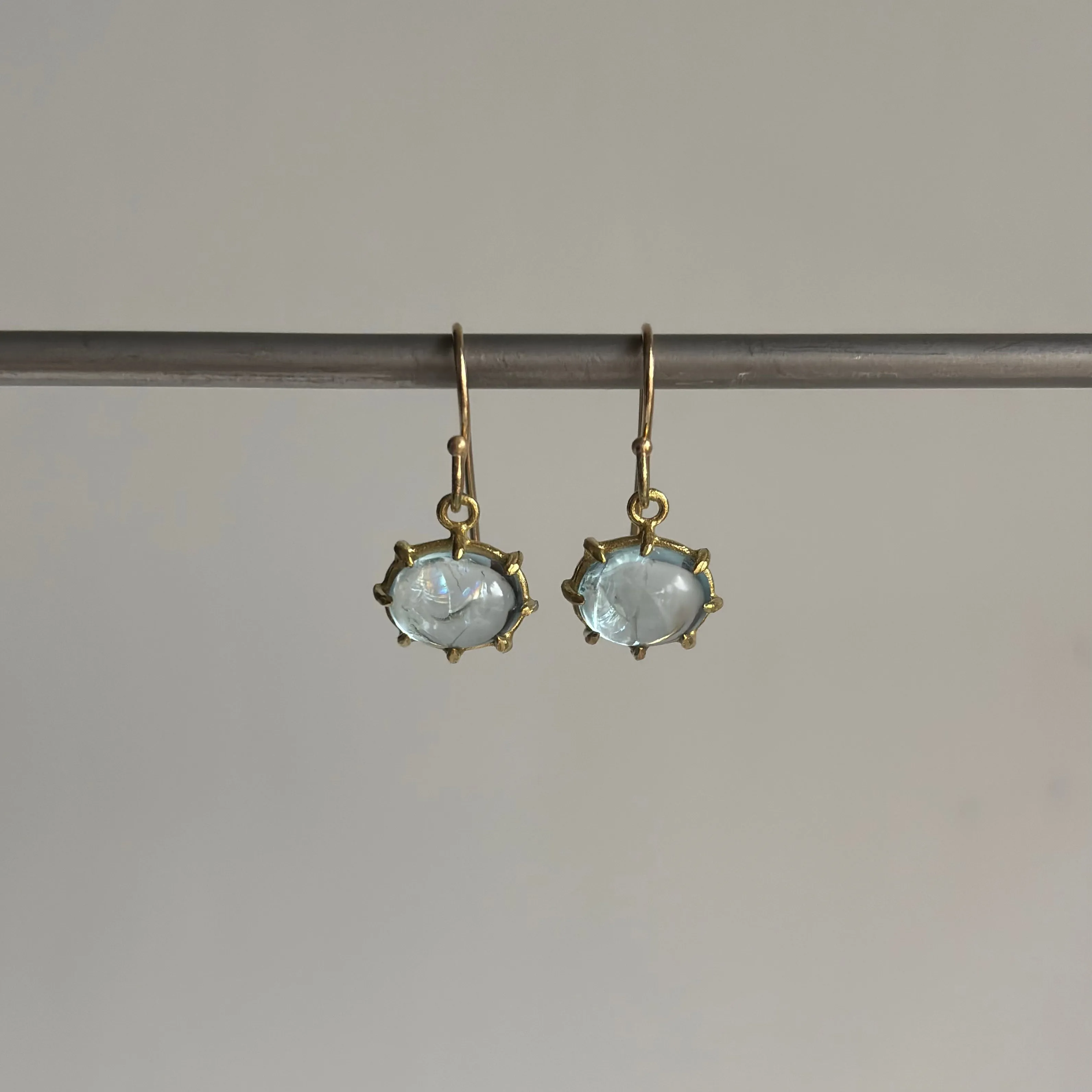 Mini Oval Cabochon Aquamarine Earrings