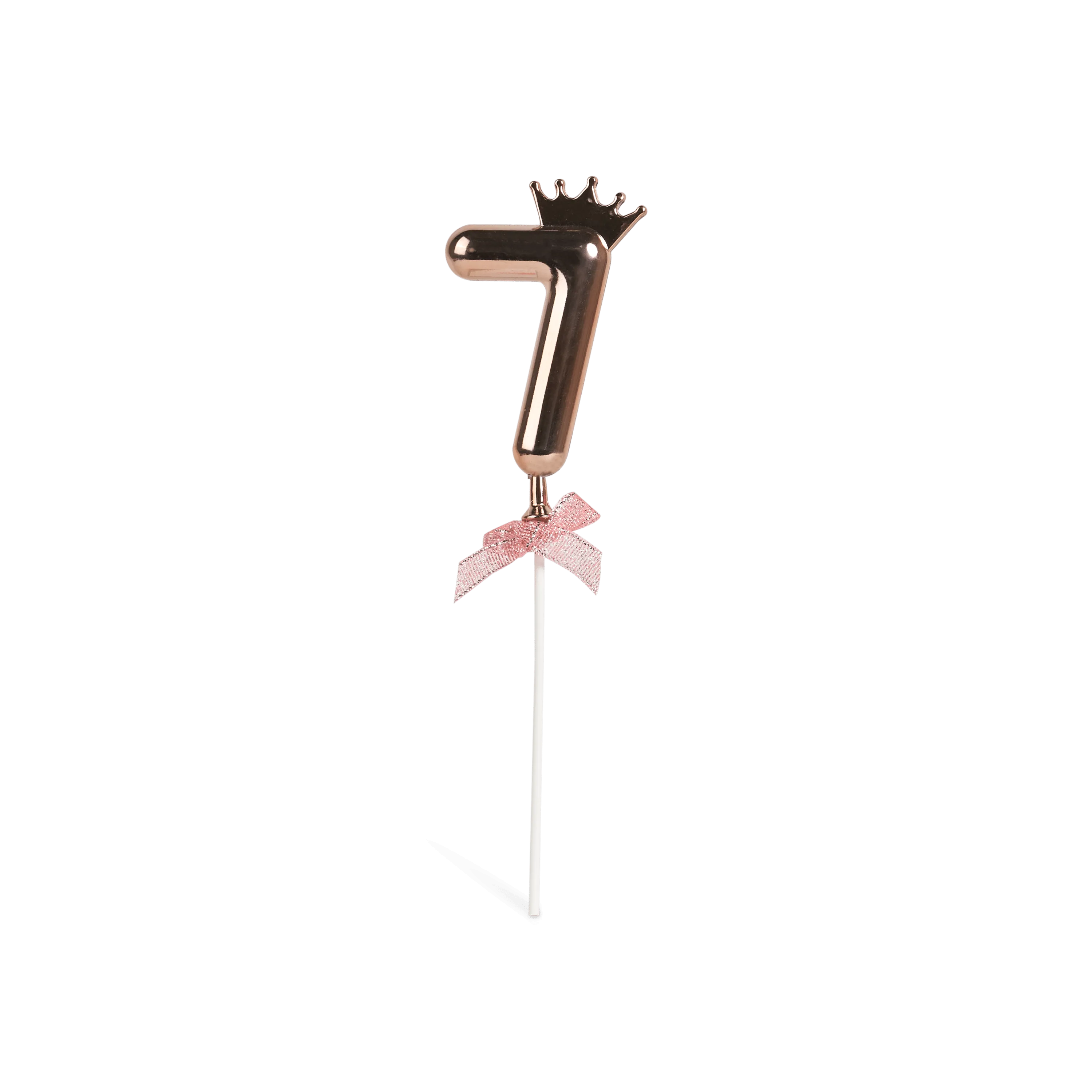 Number 7 on a stick with a rose gold crown