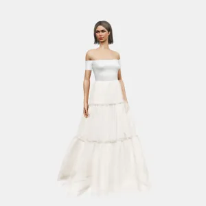 Off shoulder   A-lined tiered tulle