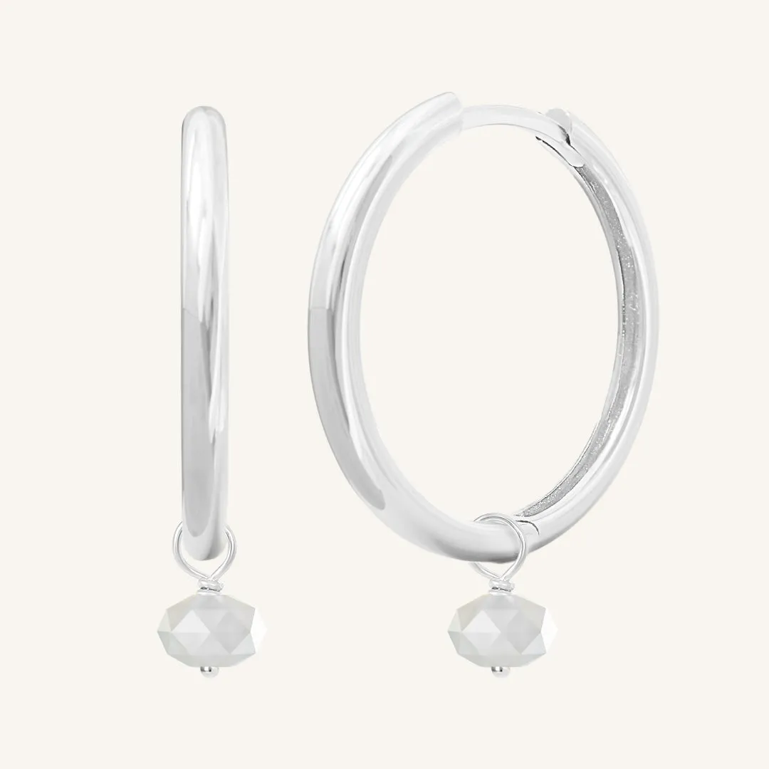 Opulent White Moonstone Plain Hoops - Stone of Hope