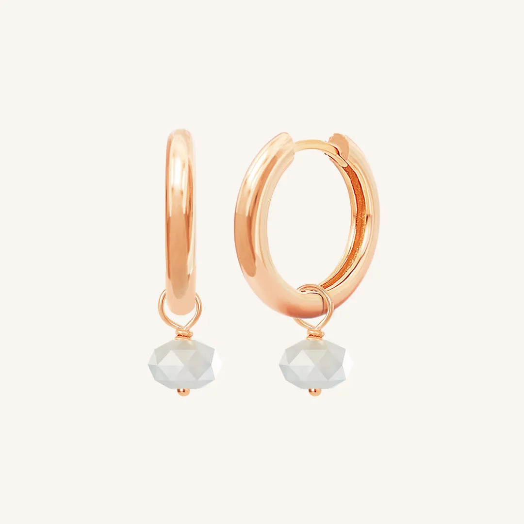 Opulent White Moonstone Plain Hoops - Stone of Hope