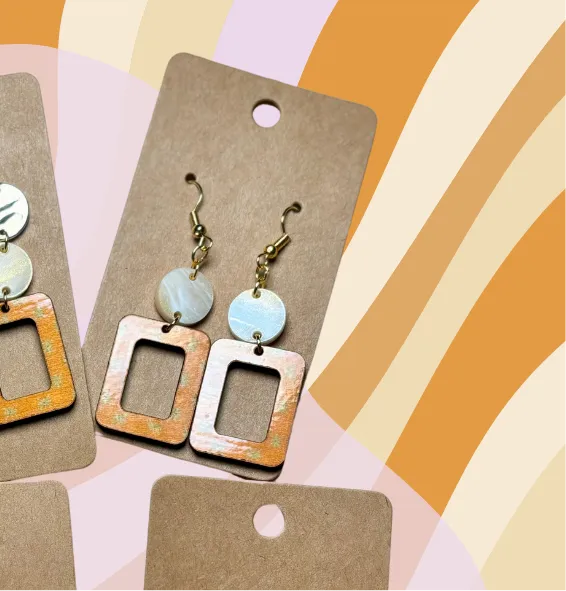 Orange Retro Dot Wood & “Luxe Amber” Speciality Acrylic Earrings