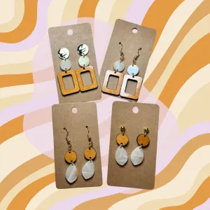 Orange Retro Dot Wood & “Luxe Amber” Speciality Acrylic Earrings
