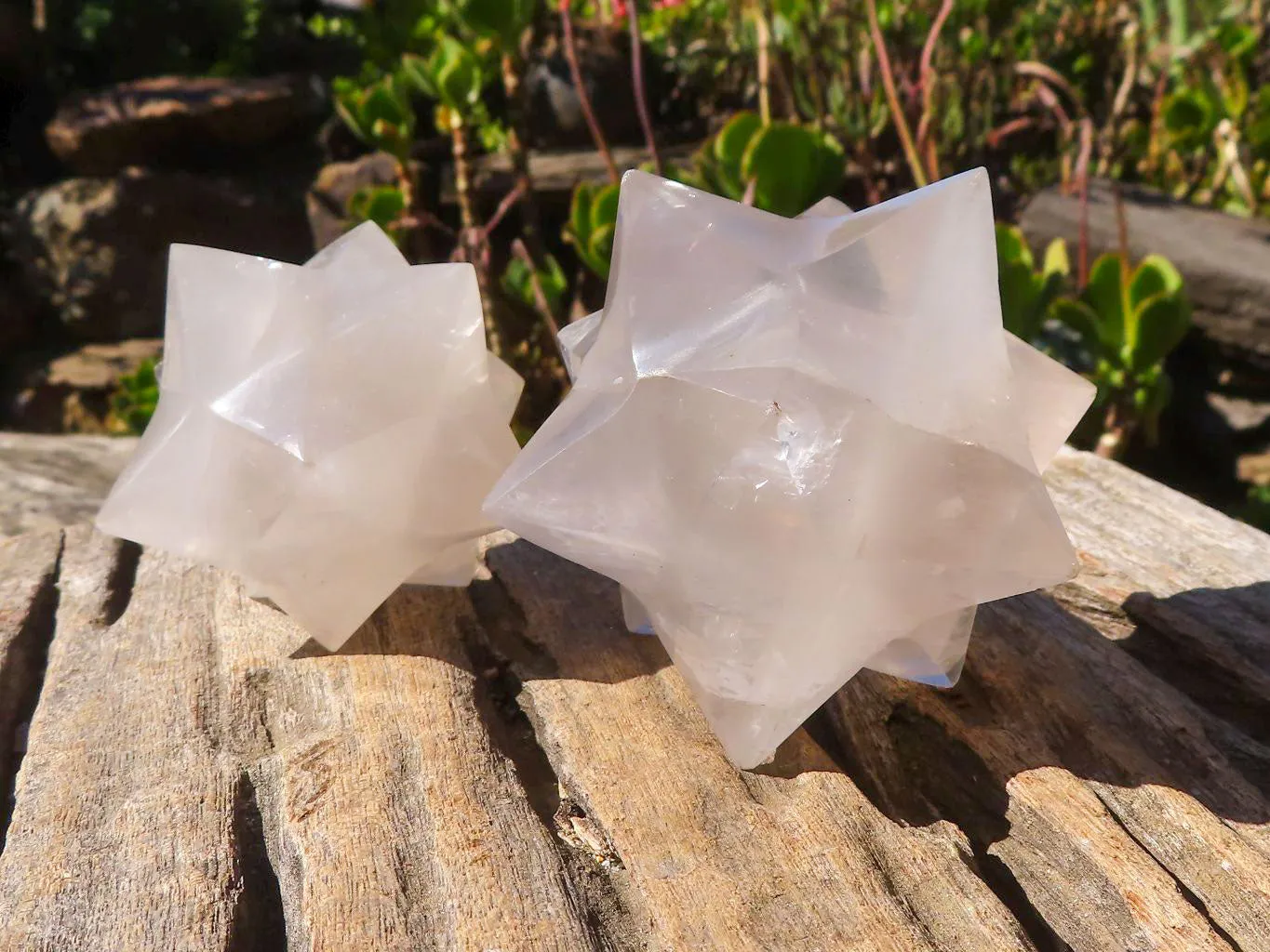Polished Girasol Pearl Merkabah Stars x 4 From Ambatondrazaka, Madagascar