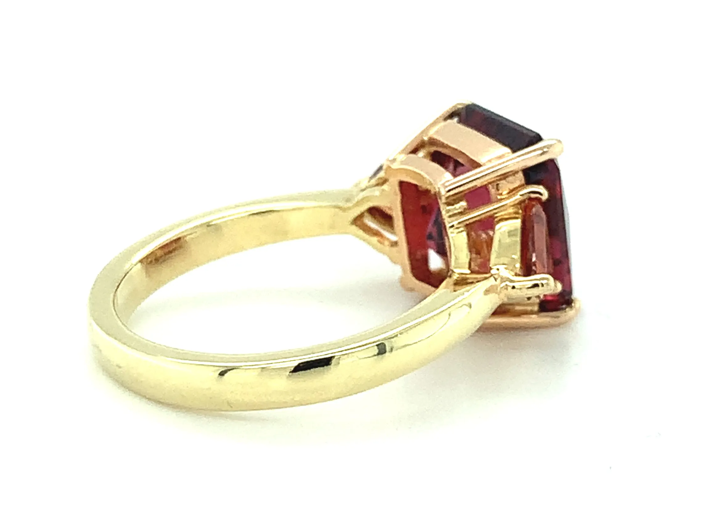 Red Garnet and Spessartite 3-Stone Ring in 18k Yellow Gold