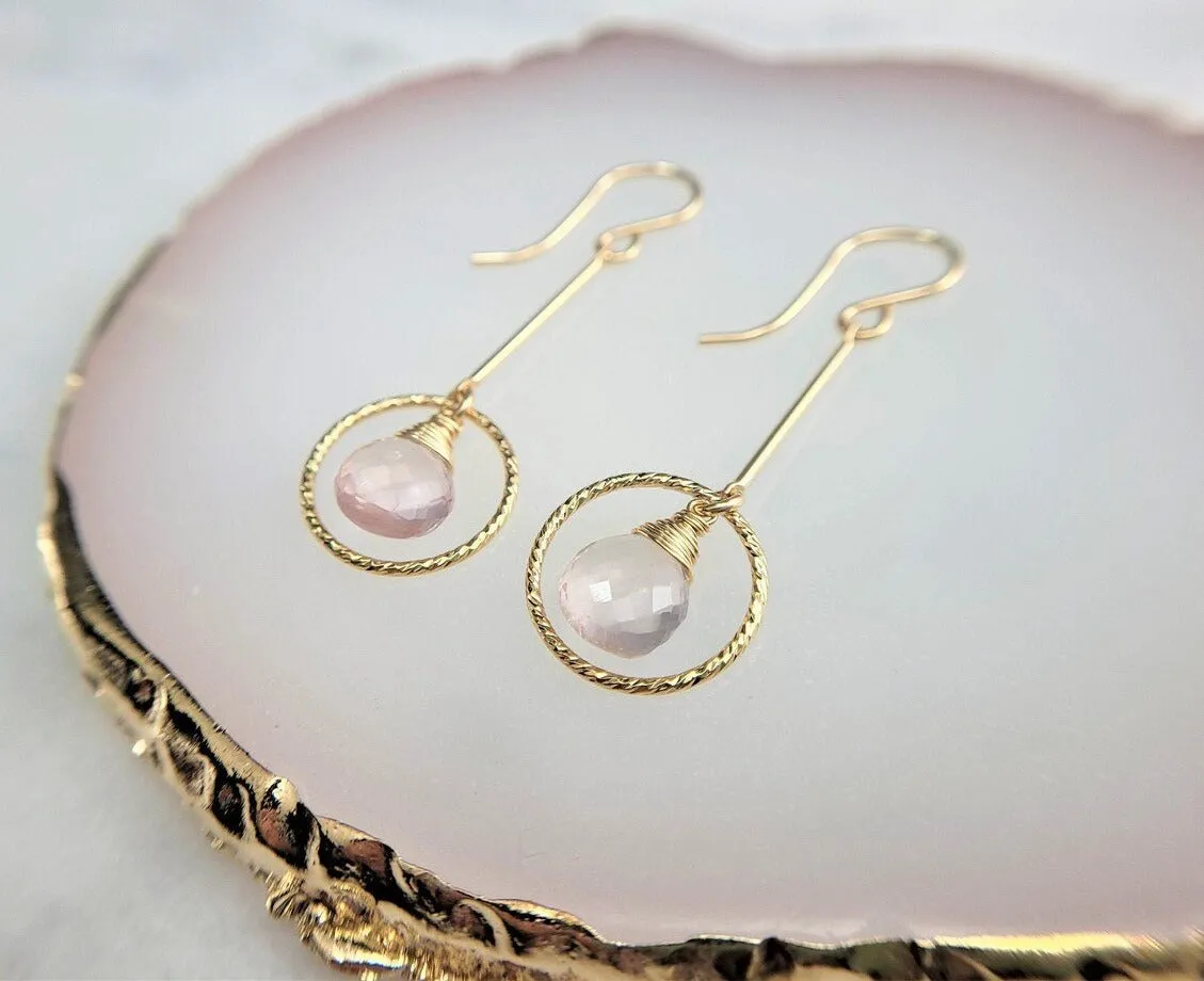 Rose Quartz Long Dangle Earrings