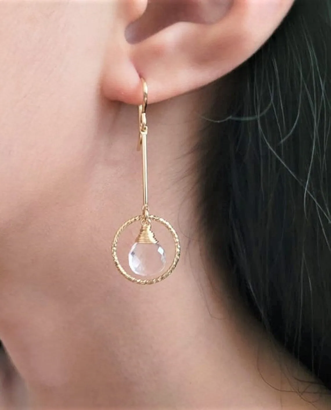 Rose Quartz Long Dangle Earrings