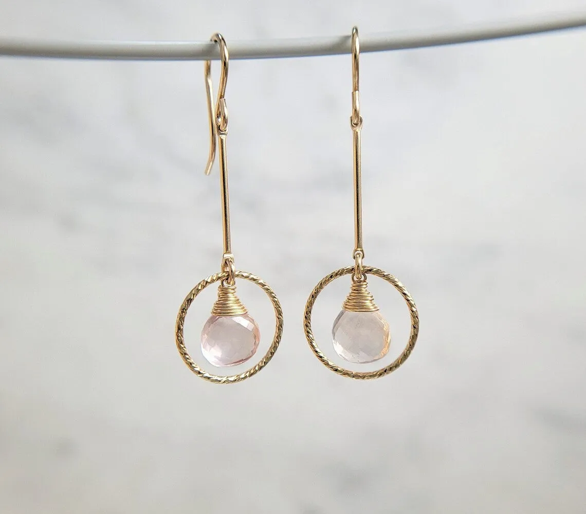 Rose Quartz Long Dangle Earrings