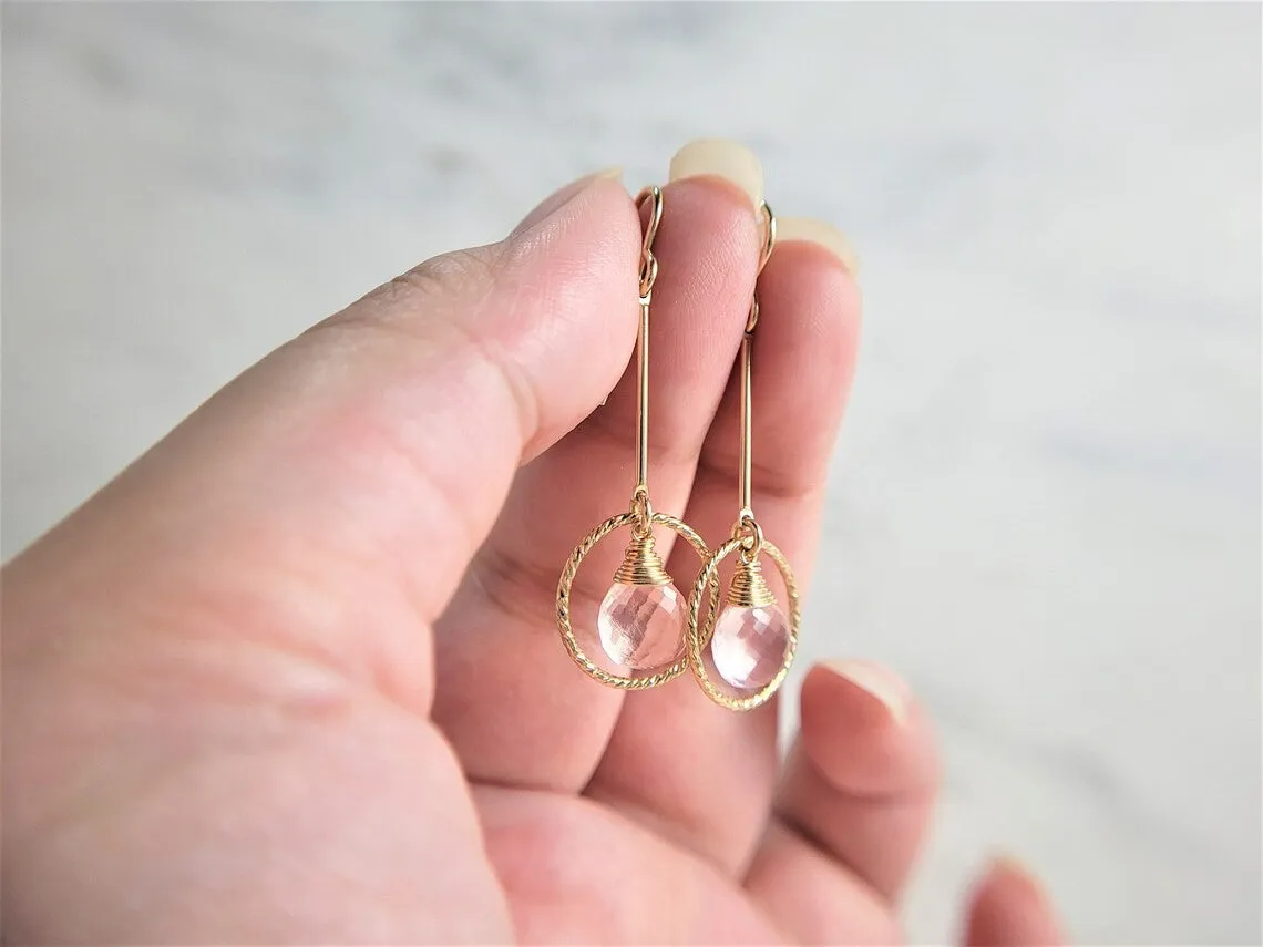 Rose Quartz Long Dangle Earrings