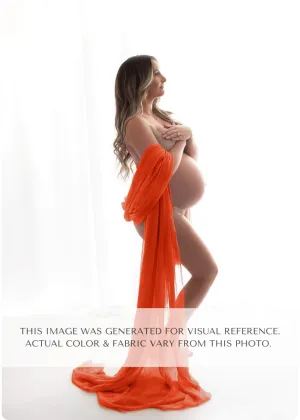 Sheer Maternity Drape Fabric| Tiger Orange Lightweight Chiffon Tossing Scarf w/ Sewn Edge