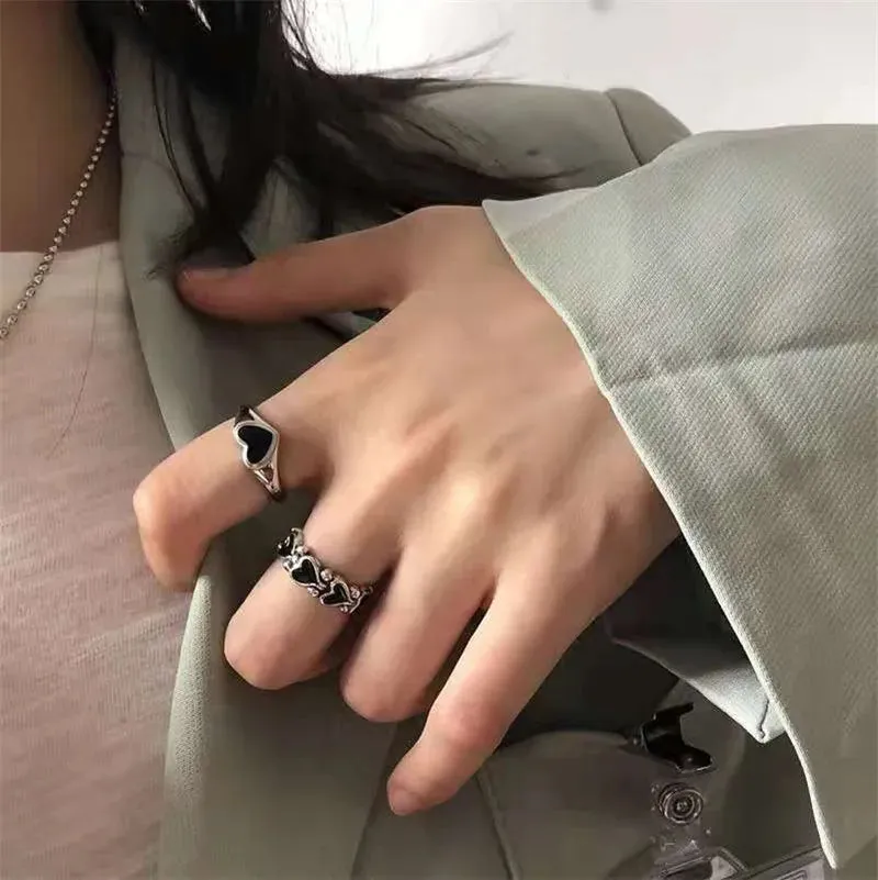 Silver Color Irregular Hollow Double Line Geometric Set Ring Female Simple Unique Design Fashion Adjustable Jewelry Gifts