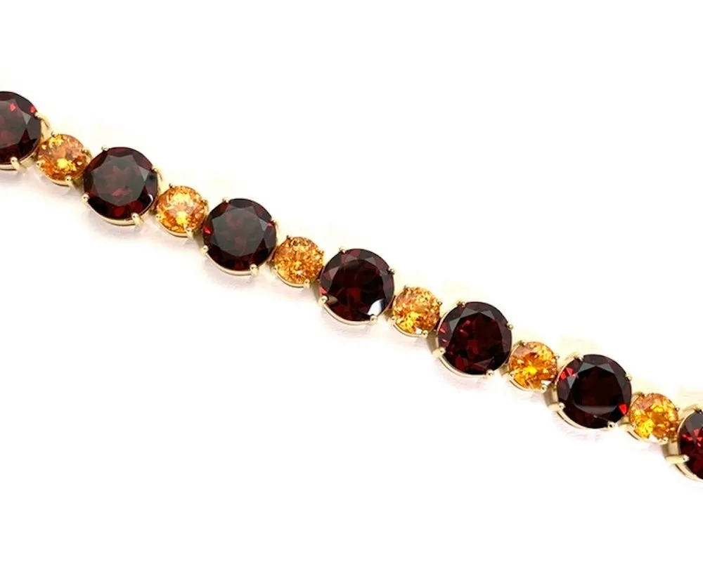 Spessartite and Red Garnet Tennis Bracelet, 54.87 Carats Total in 18K Yellow Gold
