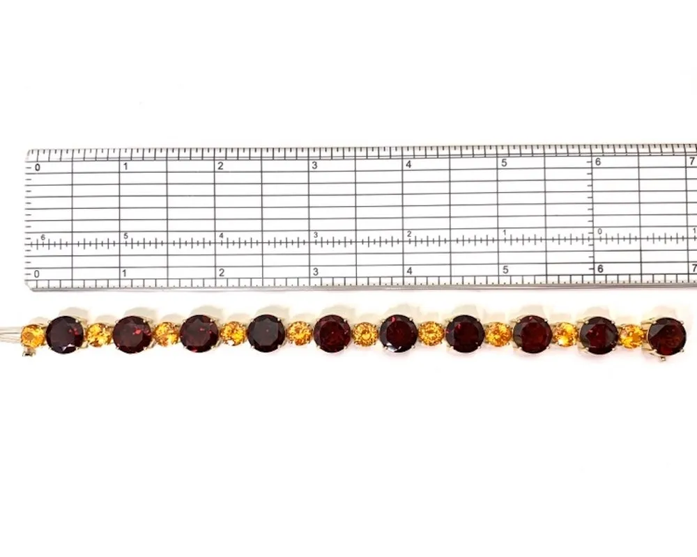 Spessartite and Red Garnet Tennis Bracelet, 54.87 Carats Total in 18K Yellow Gold