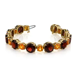Spessartite and Red Garnet Tennis Bracelet, 54.87 Carats Total in 18K Yellow Gold