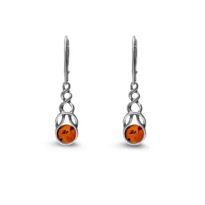 Sterling Silver Amber Celtic Oxidised Drop Earrings