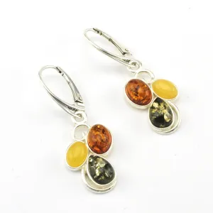 Sterling Silver Multicolor Amber Dangle Earrings
