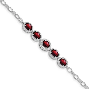 Sterling Silver Rhod-plat Garnet Bracelet QG5057-8