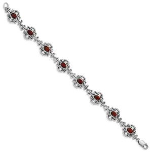 Sterling Silver Rhodium Plated Antiqued Garnet Bracelet QX469GA