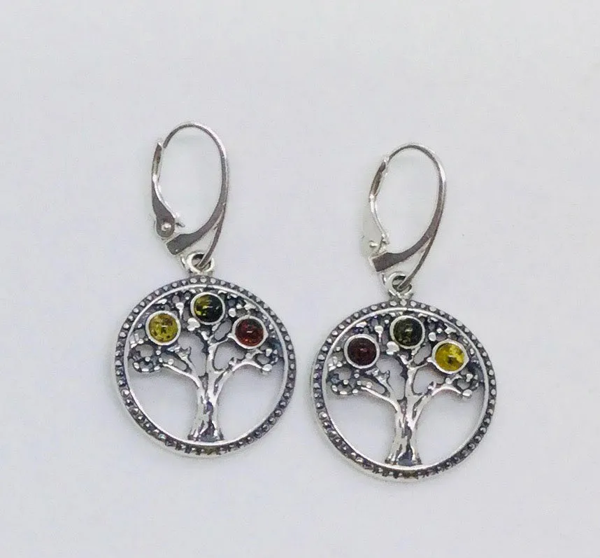 Tricolor Amber Tree Earrings