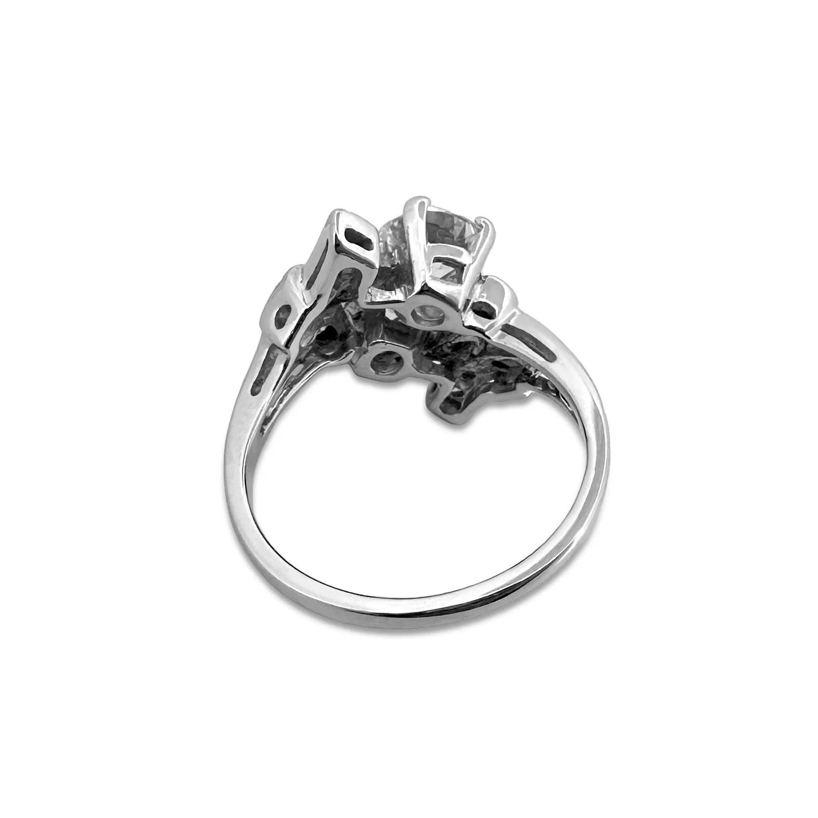 Vintage Old European, Marquise and Round Diamond Toi et Moi Cocktail Ring in 14k White Gold